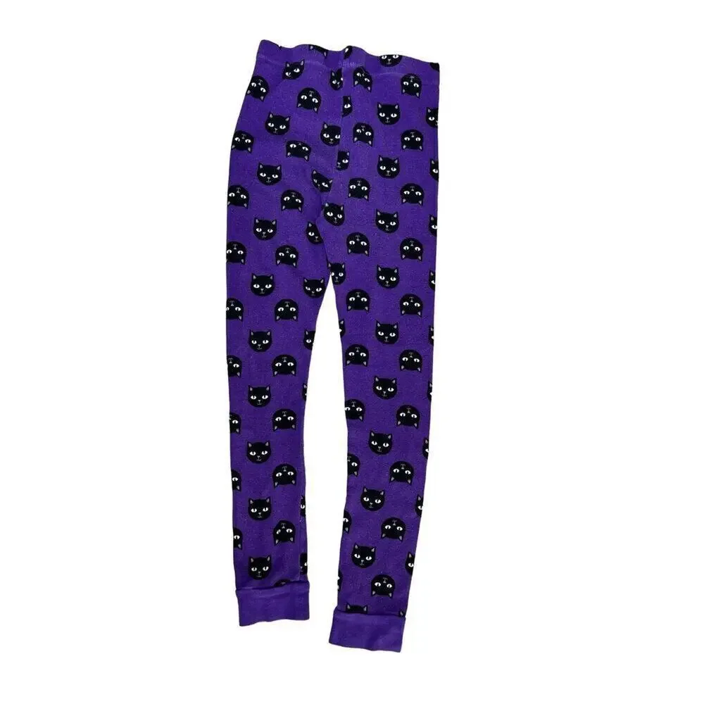 Celebrate‎ Halloween Purple Black Cats Sleepwear Knit Pajama Set 8 Spooky Fun